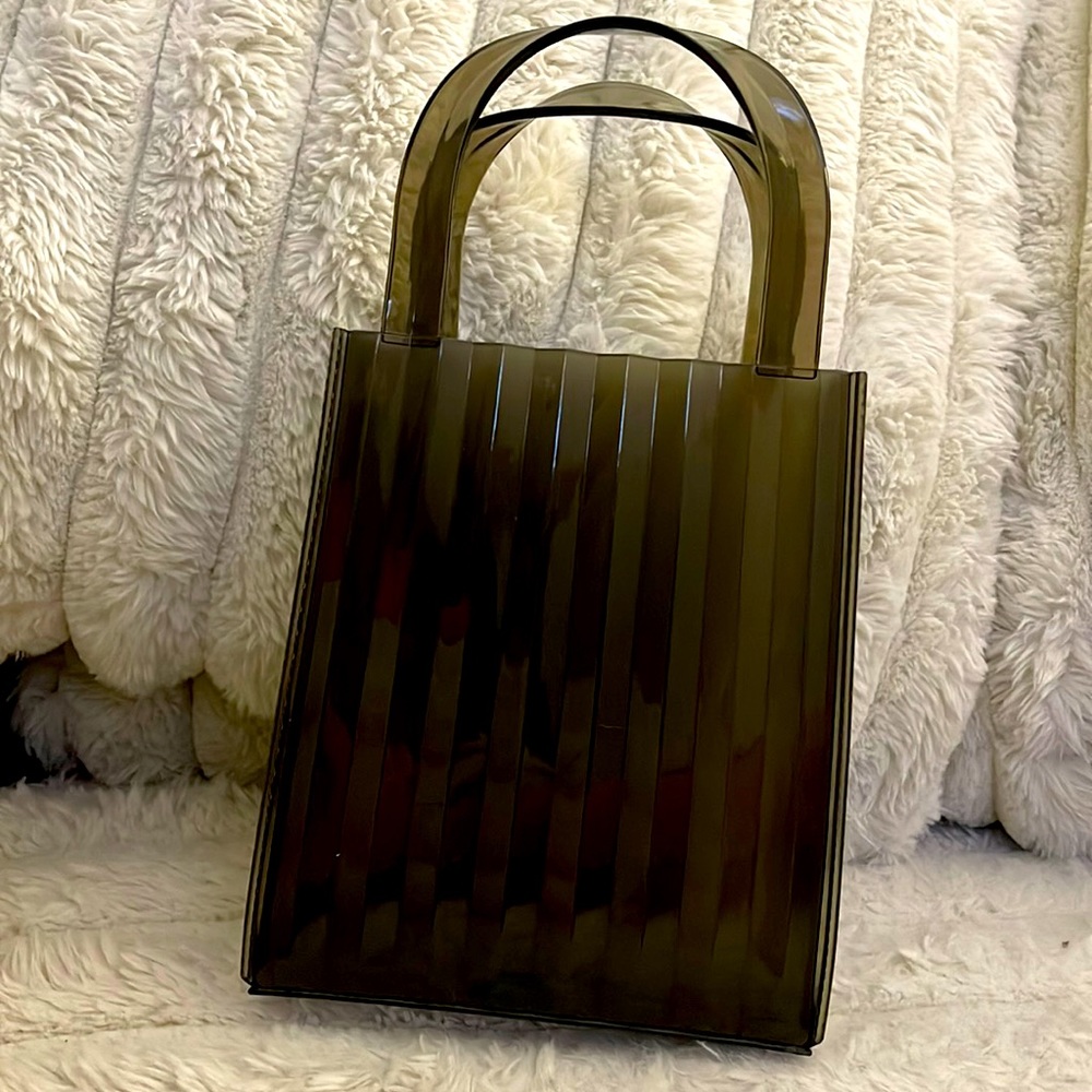 Gray translucent pleated tote!